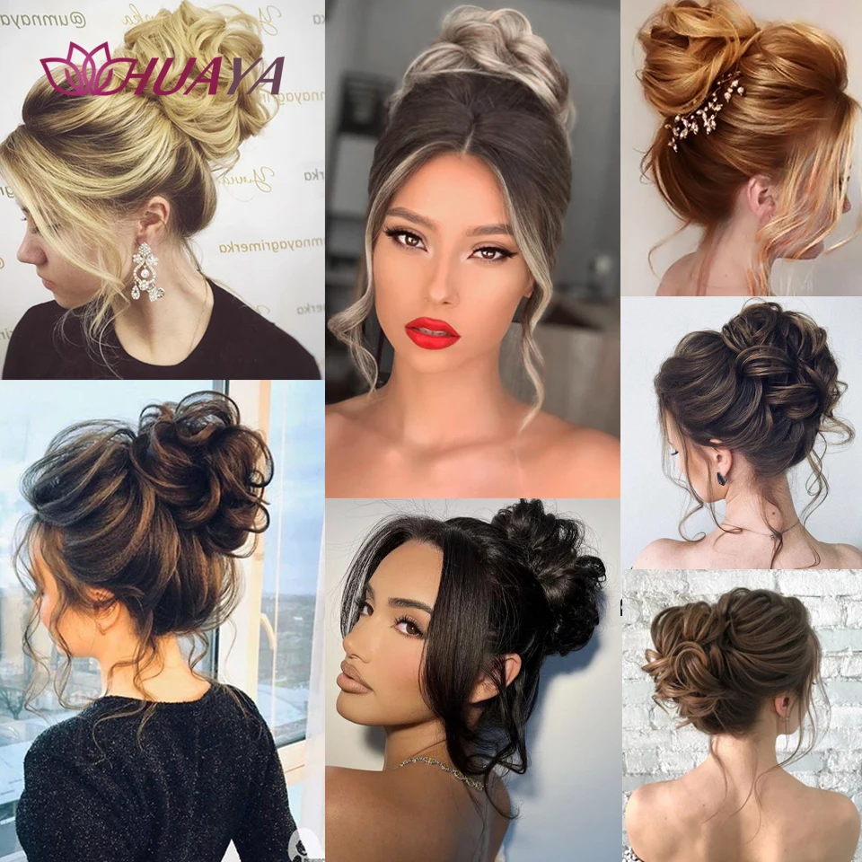 HUAYA Synthetic Curly Chignon Women Hair Bun with Claw Clip Heat Resistant Updo Cover Hairpiece Extensions Accessories images - 6