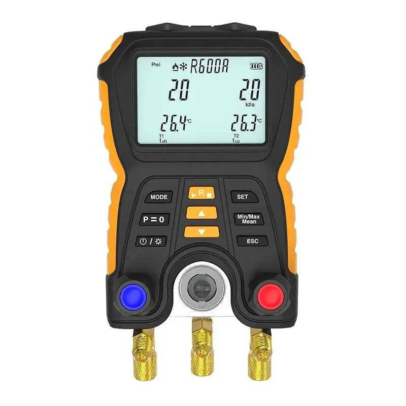 

HTI HT-750 Digital Manifold Gauge Refrigerant Pressure Gauges Electronic Pressure Temperature Tester Leak Detector