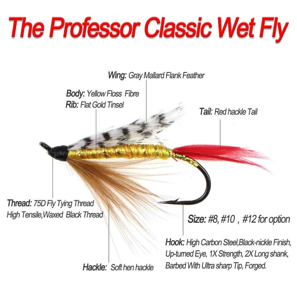 Vampfly 6 pçs fio amarelo corpo professor clássico mosca molhada tout mosca  molhada clássico steelhead mosca para arco-íris marrom truta isca de pesca  - AliExpress, image size:960x960