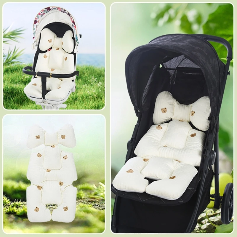 

Baby Stroller Cushion Embroidered Bear Thickened Insert for Optimal Comfort
