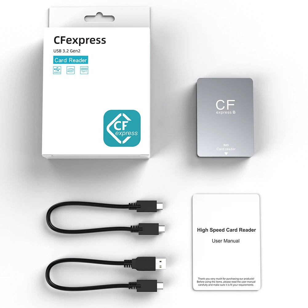 2 in 1 CFexpress Type B&SD Card Reader Portable CF Express Reader USB 3.2 10Gbps Dual-Slot USB C To C/A Cable For SLR