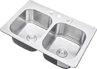 33 x 22 x 9 Inch Top mount Drop in Stainless Steel Double Bowl Kitchen Sink with Strainer 18 Gauge Stainless Steel 3 Faucet Hole 1