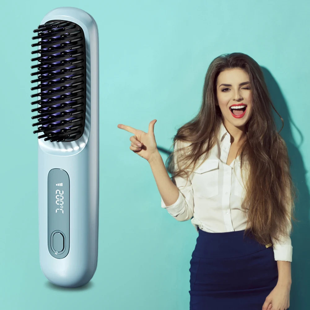 Straight Hair Comb Wireless Straightener Brush Hair Fast Heating Portable Hot Curling Device Rechargeable Electric Comb
