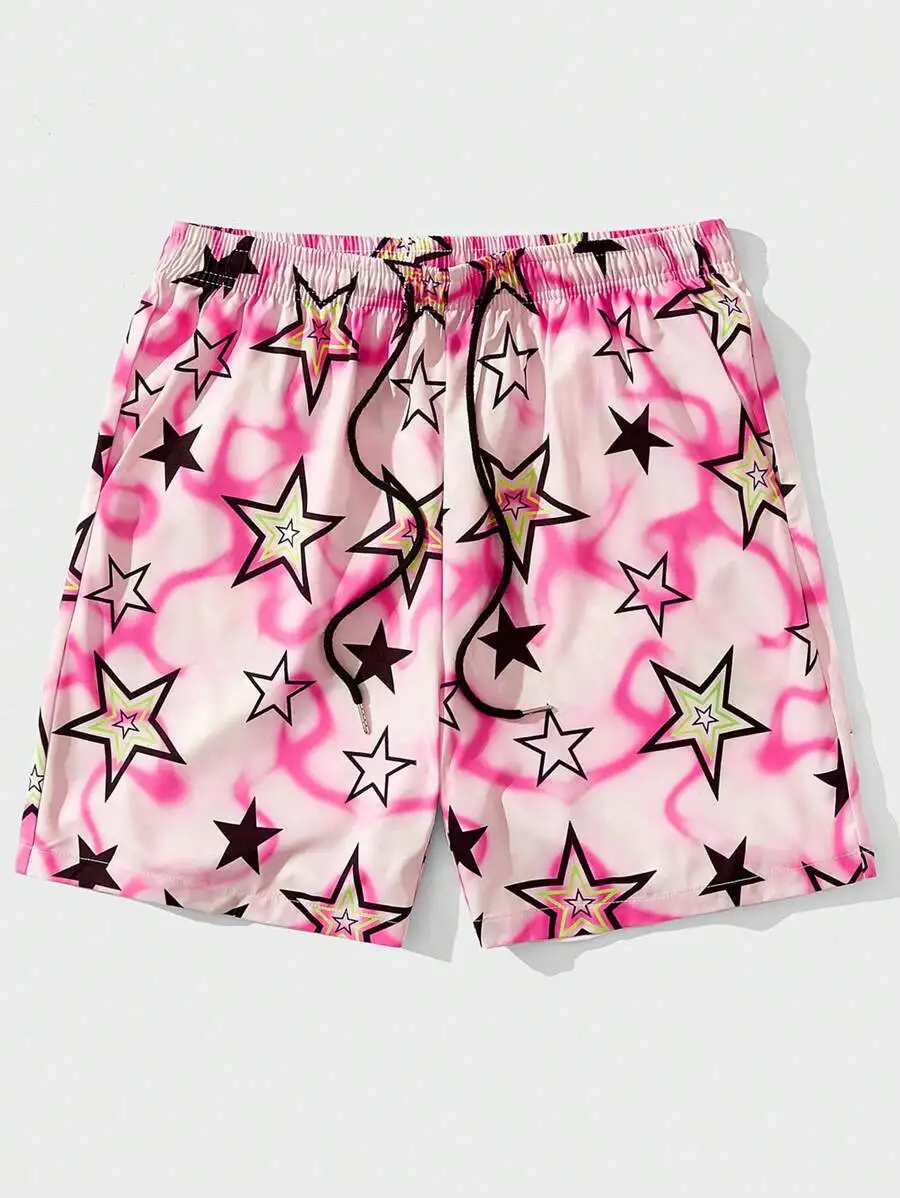 New Men's Summer Shorts Loose Luxury Shorts 3D Printed Casual Five pointed Star Printed Harajuku Shorts Hawaiian Beach Shorts 6