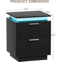 Nightstand with LED Light, Set of 2 Night Stand with Drawers, Black Bedside Table, Modern End Side Table for Bedroom 2