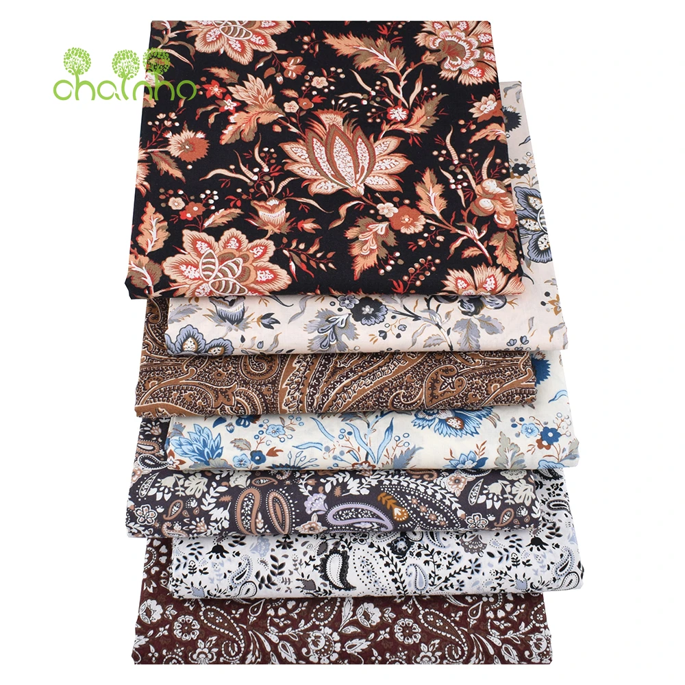 Chainho,Printed Plain Weave Poplin Cotton Fabric,DIY Sewing Quilting Material,Patchwork Cloth,Floral Series,3 Sizes,15PC144