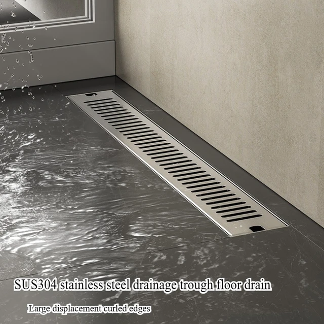 ท่อระบายน้ําชั้นขอบรีดสี่เหลี่ยม 10 ซม. ห้องอาบน้ําป้องกันกลิ่นแถบยาว SUS304 รางระบายน้ําสแตนเลสท่อระบายน้ําชั้น 1