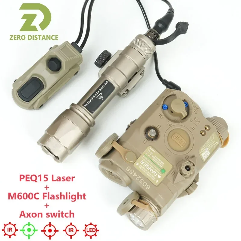 Tactical PEQ15 IR Fill Light/IR Laser Red Green Dot Laser M600C Flashlight Hunting Airsoft Accessories Axon Dual Function Switch