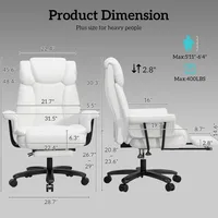 Big and Tall Office Chair 400LBS, 160° High Back Reclining Office Desk Chair with Wide Seat, Arms, Footrest, White 2