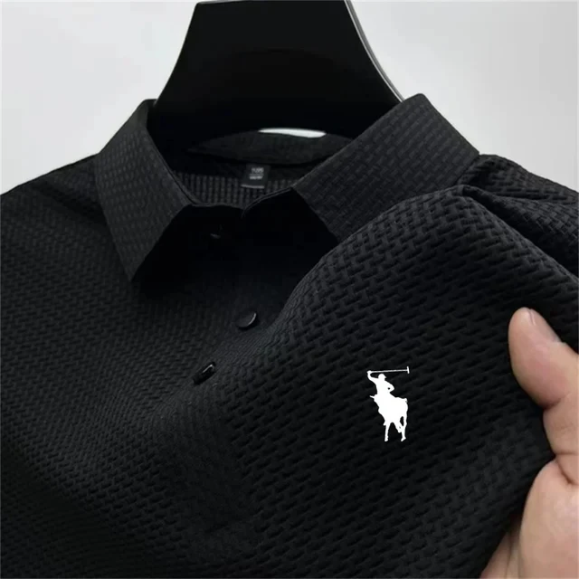 Summer 2026 Men's Business Casual Solid Color Polo Shirt Breathable Bone Flower Design Short Sleeve Fashion Leisure Top 1