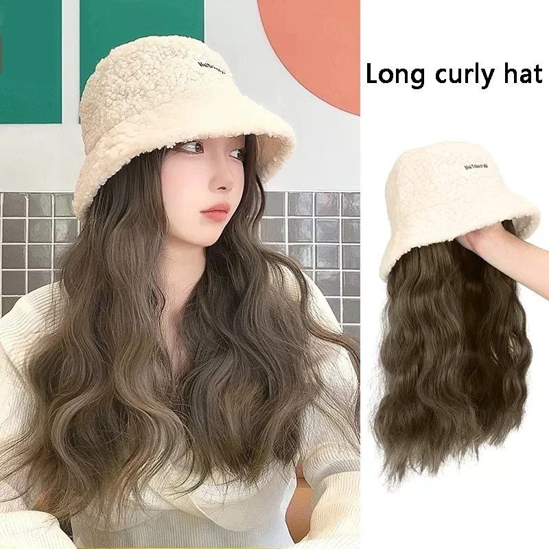 

Curly Wig Hats Women's One-piece Wig Fisherman Hat Winter Fashion Wigs Bucket Hat Casual Warm Wig Bonnets Solid Daily Wig Bonnet