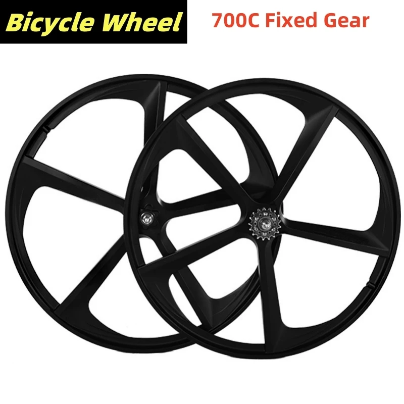 Bicycle Wheel 700C Magnesium Alloy Single Speed Matte Black 5 Spokes ...