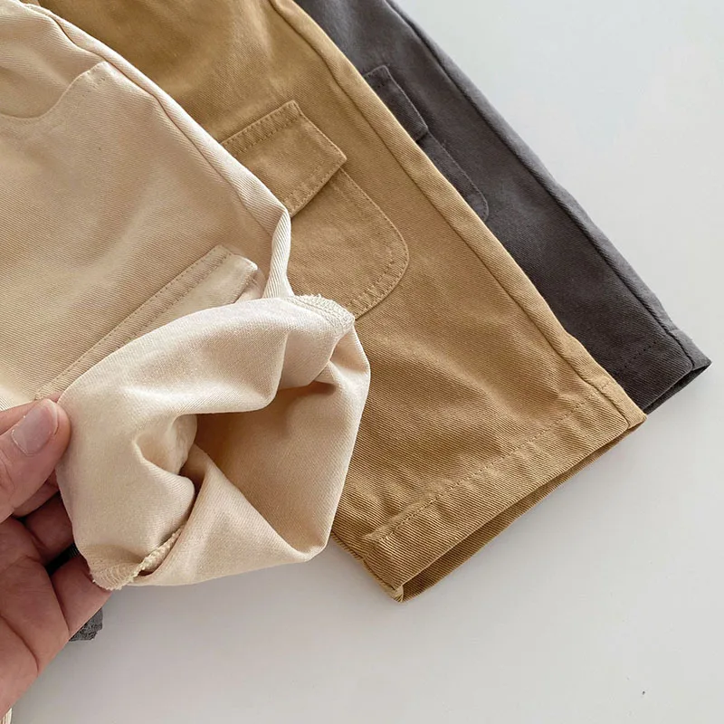 2024 New Autumn Baby Boys Thin Style Cargo Pants 0-5T Children Girls Cute Solid Color Loose Trousers 5