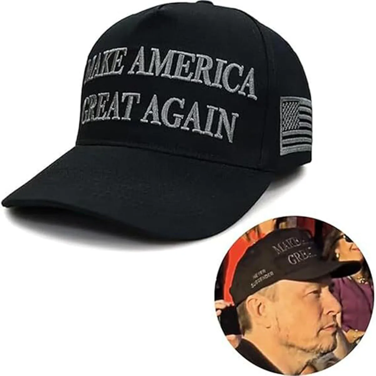 1Pc Black Hat Never Surrender Maga Hat Us Embroidered Adjustable Baseball Hat Black 4