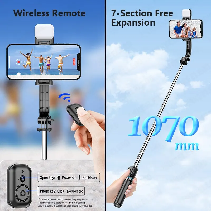 Selfie Stick Tripod Selfie Stick Cell Phone Selfie Stick Smartphone Selfie Stick Vlogging Kit KEELEAD Selfie Stick 1070mm with Fill Light Wireless Bluetooth Detachable Phone Holder for Smartphone Huawei Xiaomi iPhone