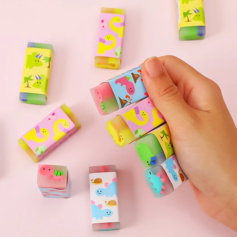 Pencil Eraser 4Pcs Dinosaur Erasers Cartoon Animal Writing Jelly Soft and Flexible Art Eraser Perfect Gift for Pupils