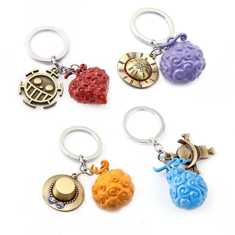 

Wholesale 10PCS/Lot Fashion Keychain Luffy Ace Law Devil Fruit Key Chains Metal Chaveiro Keyring Trinket Toys Gifts For Friends