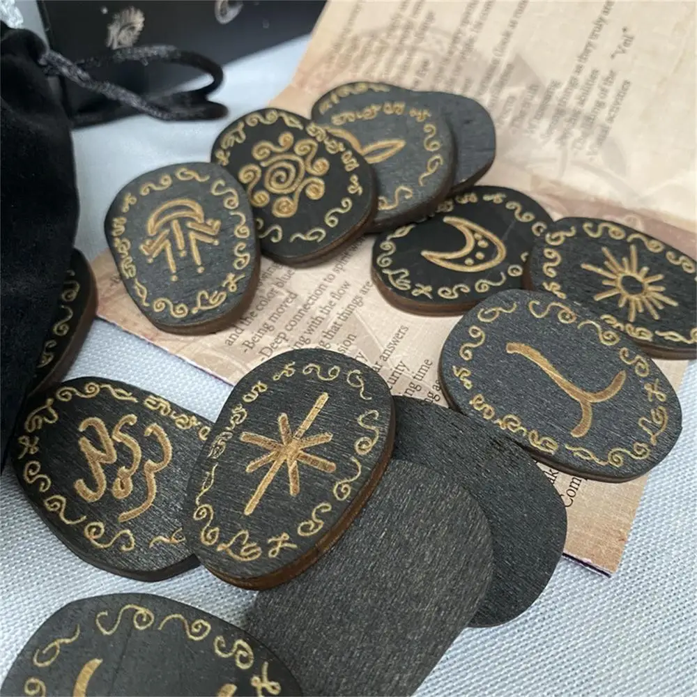 Rune Stones Set With Runes Book Witches Rune Set 14 Pieces Engraved Lettering Symbol For Meditation Props Board Game Family