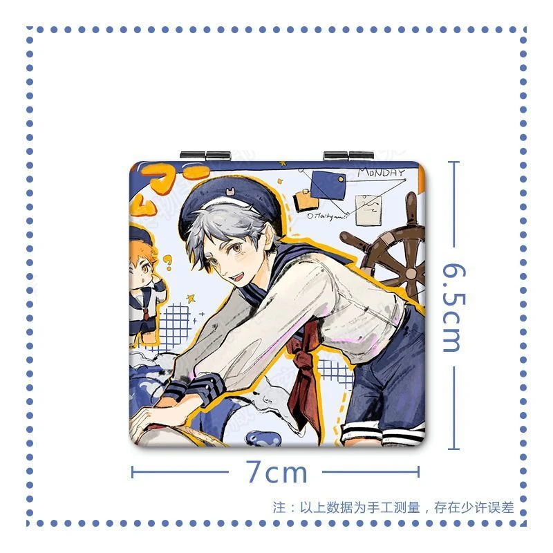 6x7cm, Haikyuu, Folding Double-sided Makeup Mirror, Portable Travel, Mini Light Compact, Anime Cute Girls Kids,Magnifying,Square