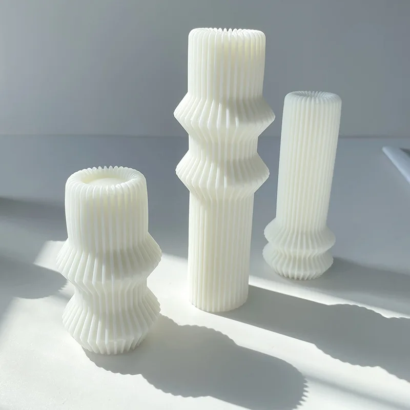 DIY Geometric Cylindrical Roman Pillar Silicone Candle Mold Handmade Scented Candle Making Plaster Gypsum Mould Home Decor