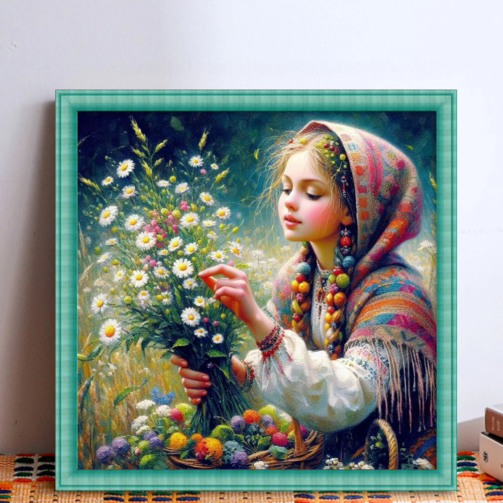 Full Embroidery Eco-cotton Thread 11CT Printed Girl Cross Stitch Kit Art 50x50cm