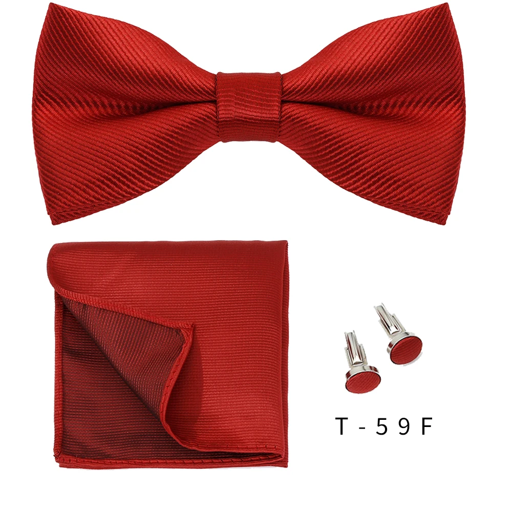 Männer Krawatten Set einfarbige Fliege Krawatte Manschetten knöpfe Taschentuch Mode Schmetterling Party Hochzeit Fliege für Männer Hemd Accessoires – Detail 28