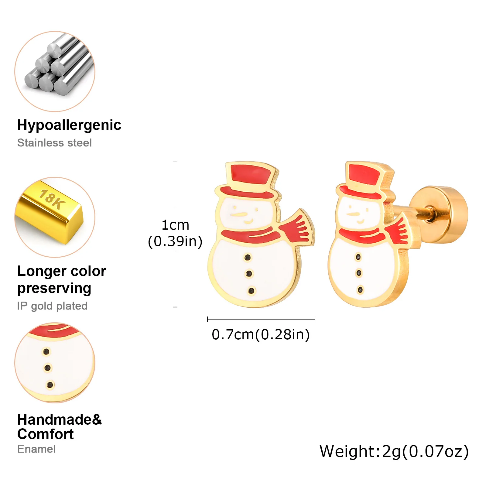 Christmas Earrings for Men Women,Gold Color Stainless Steel Snowman Christmas Tree Stud Earrings,Funny Cute Jewelry Gifs