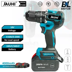 JAUHI 18V 13mm Brushless Cordless Drill Electric Screwdriver Mini Wireless Power Driver DC Lithium-Ion Battery Power Tool