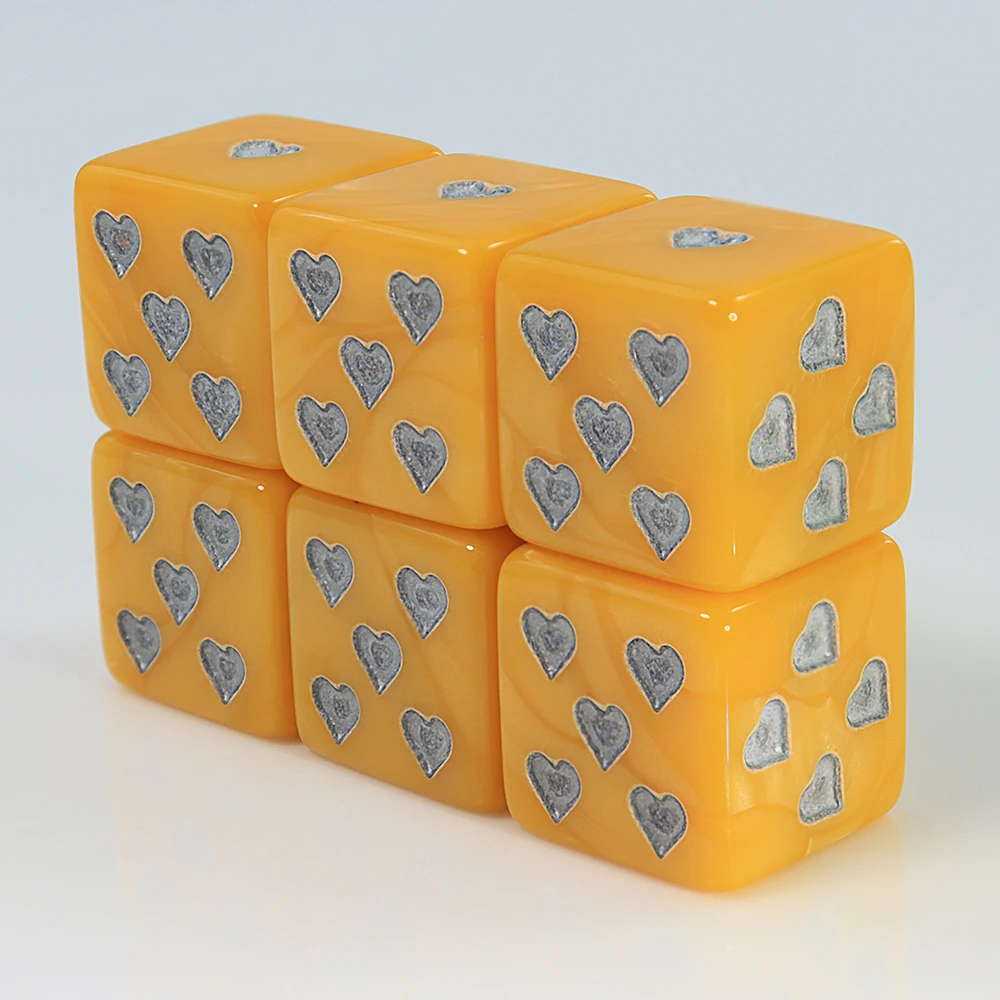 6-sided dice with small hearts for board games classroom math recreational game dice 6pcs