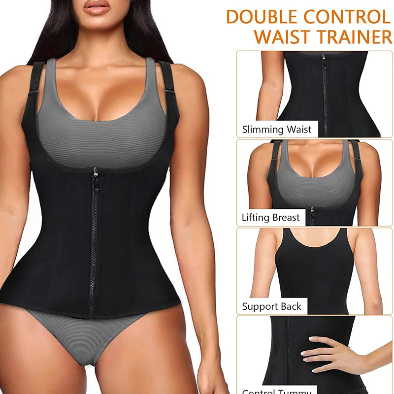 Women Waist Trainer Corset Zipper Vest Body Shaper Cincher Shapewear Slimming Belt Sports Girdle Neoprene Sauna Tank Top 2