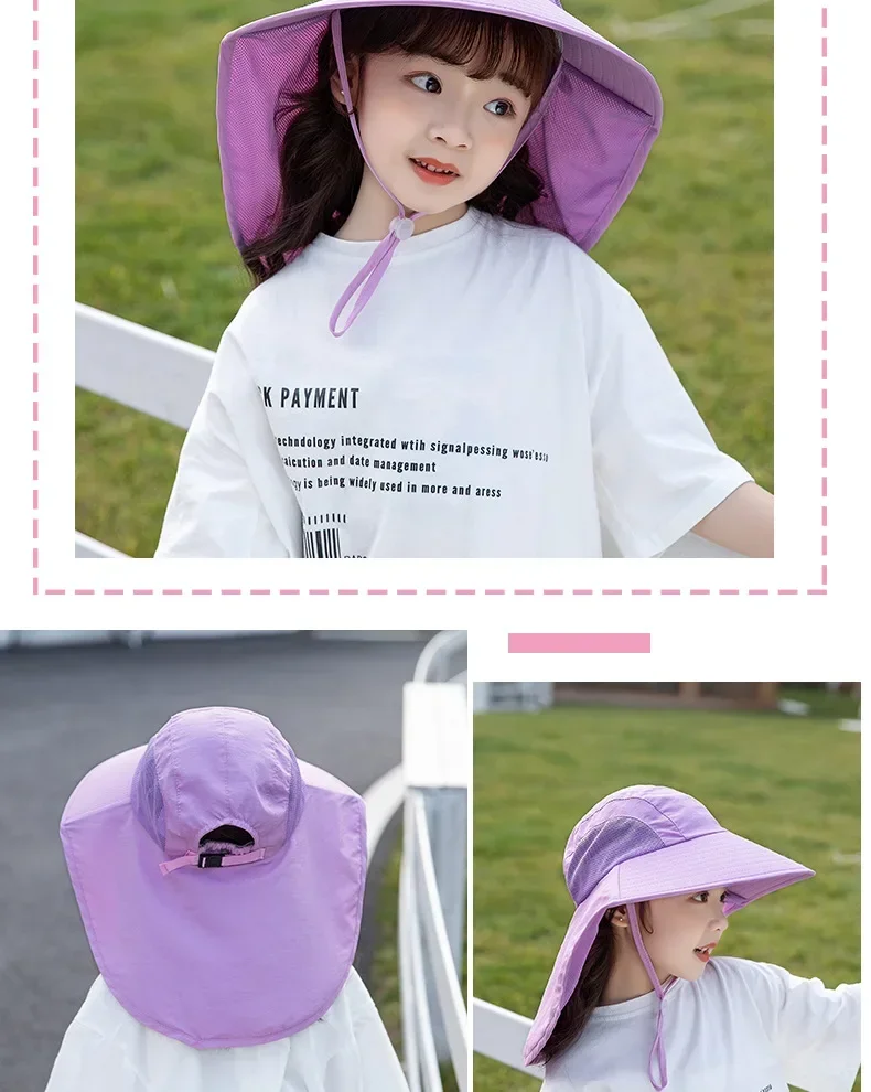 Sun Hat Summer Outdoor Neck Ear Cover Anti UV Protection Beach Caps Kids Boy Girl Travel Flap Cap for Children_voghion.com