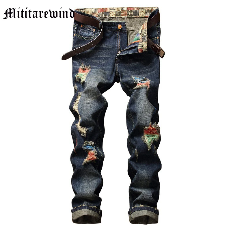 

Four Seasons Men's Pants Splash-Ink High Street Vibe Slim HipHop Moto&Biker Style Casual Jeans Denim Vintage Y2k Trousers