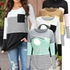 Fashion Pregnant Women Stiching Color Breastfeeding Nursing T Shirts Casual Loose Long Sleeve Tee Tops For Maternity 1