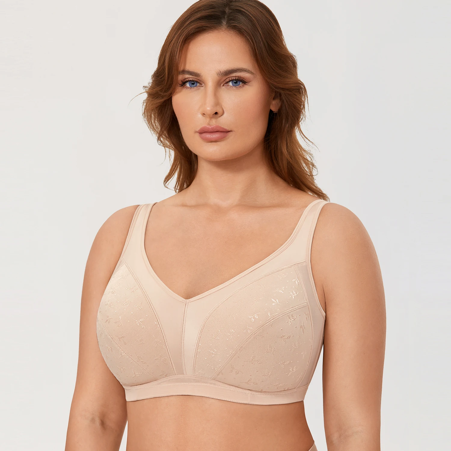 PEASKJP Bras for Women Plus Size Front-Close Wireless Bra T-Shirt Bra Beige  2XL 