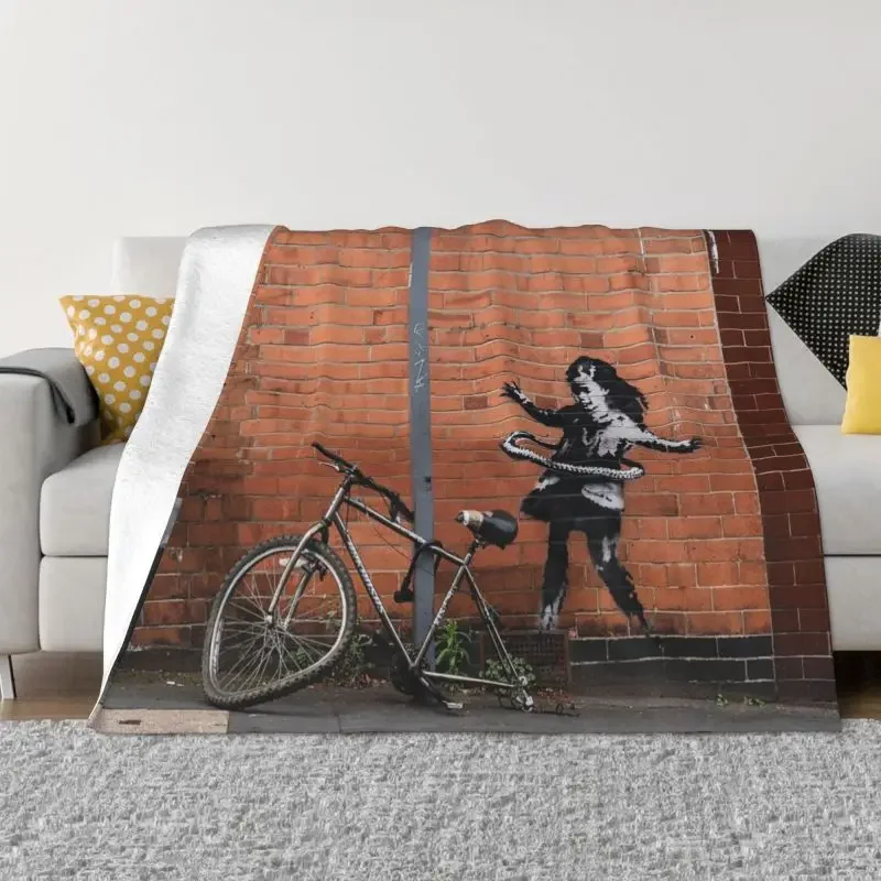 

Banksy 3D Printed Blankets Breathable Soft Flannel Summer Graffiti Street Art Throw Blanket for Couch Outdoor Bed