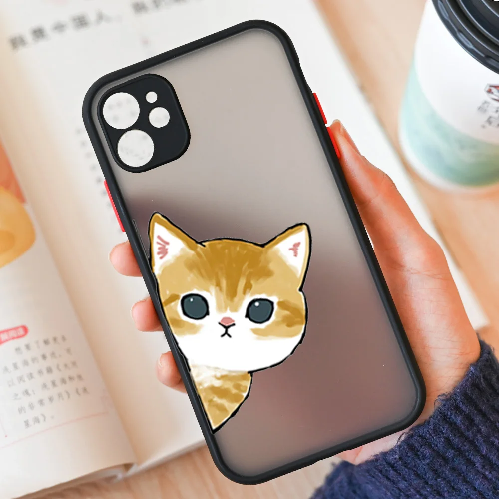 Adorable Cartoon Cat Shockproof Matte Phone Case - Durable and Stylish Cover