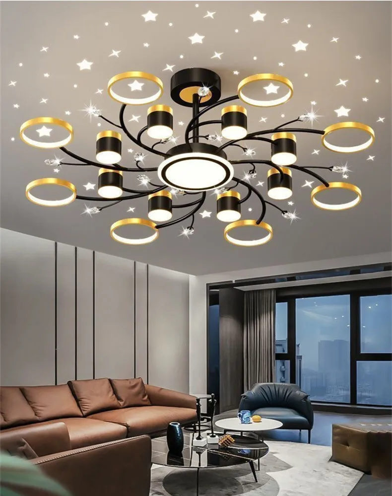 2022 New Modern Starry Sky Led Ceiling Chandelier Minimalist for Bedroom Living Room Hall Pendant Lights Indoor Lighting Lusters round chandelier