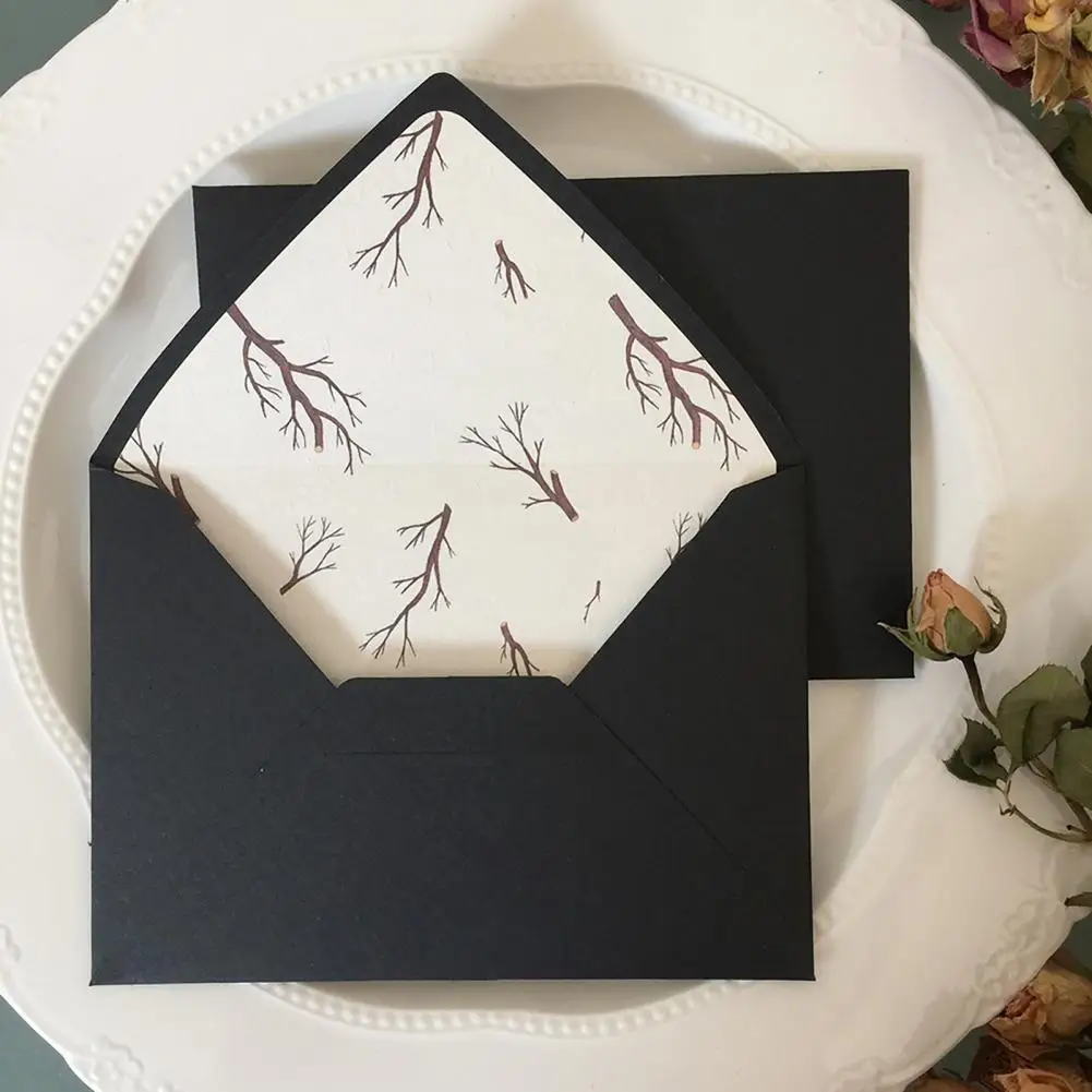 Retro Envelope Triangle Seal Meticulous Workmanship Color Lined Plants Trees Black Mini Envelope for Party