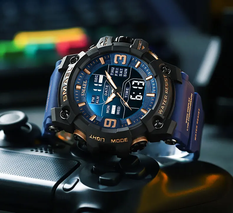 SMAEL Mens Watches Sports Digital Waterproof Clock Top Luxury Brand Dual Display Military Watch Men Wristwatch Relogio Masculino