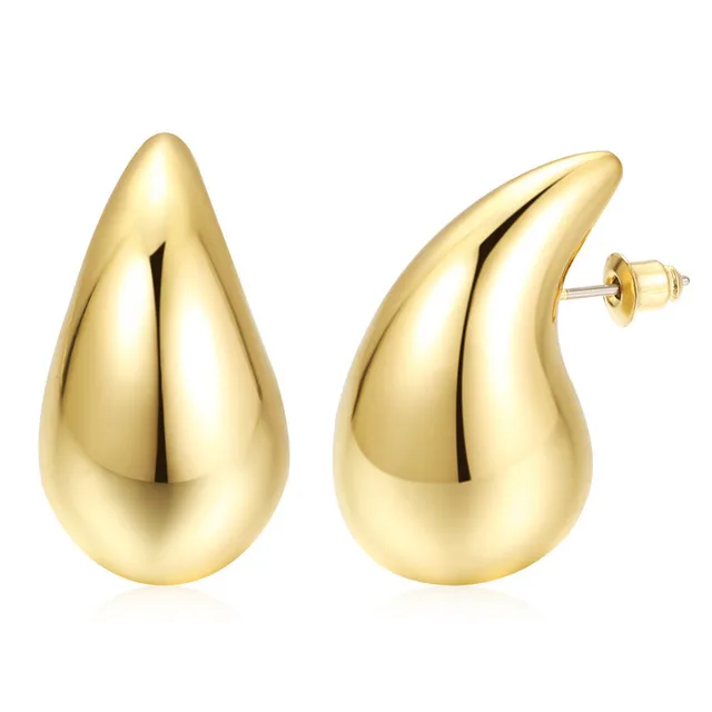 Vintage Gold Color Chunky Dome Drop Earrings for Women Glossy Stainless Steel Thick Teardrop Earrings Dupes Lightweight Hoops 5