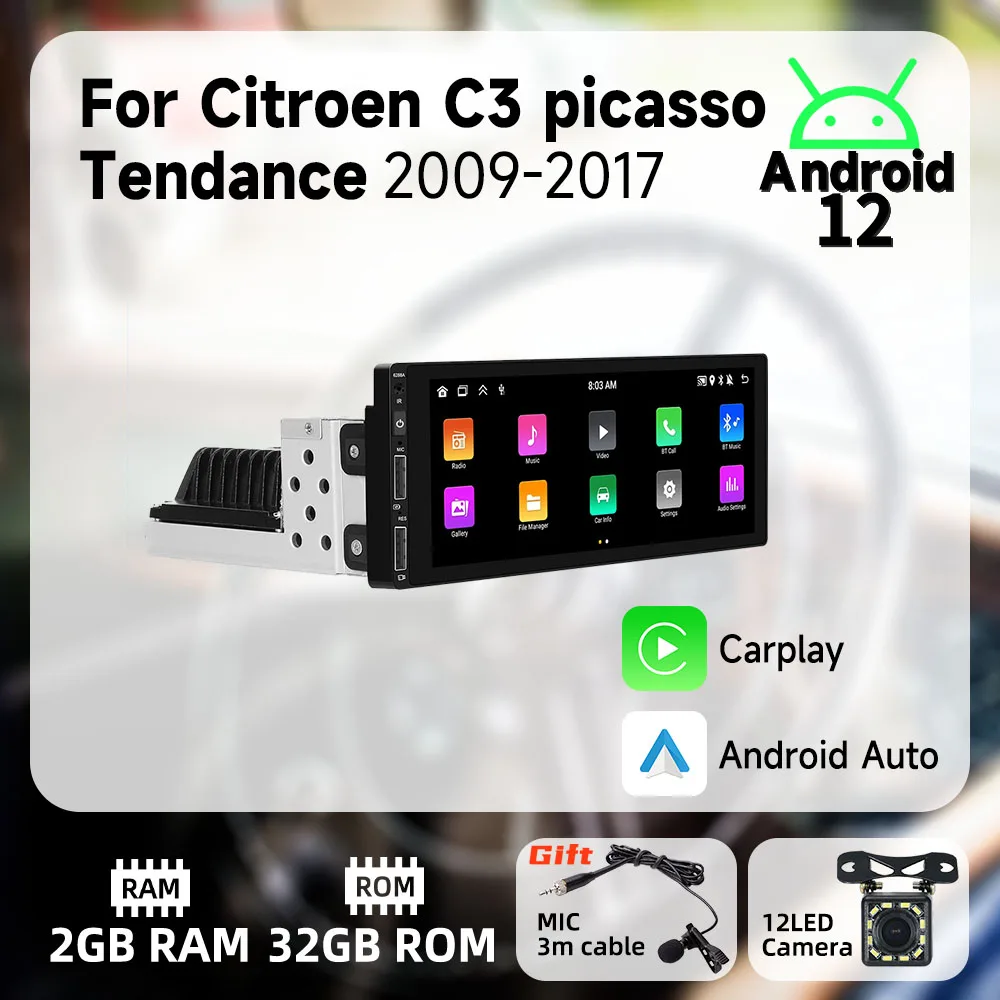 

For Citroen C3 Picasso Tendance 2009-2017 1 Din Radio Android Car Multimedia Stereo Head Unit Carplay Autoradio GPS Navigation