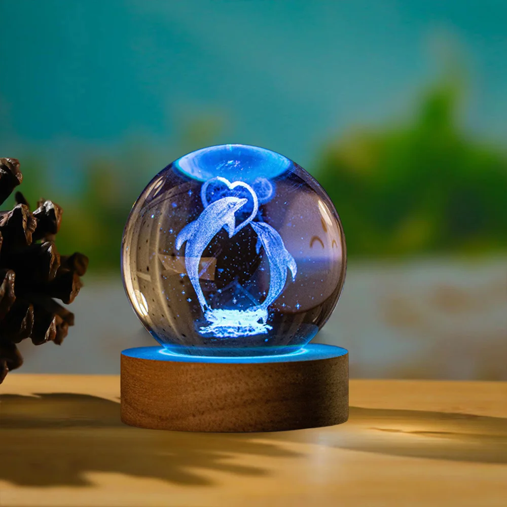 1pc 3D Dolphin Crystal Ball Lamp Marine Animals Crystal Ball Night Light 16 Colors Light Desk Lamp Birthday Gift Souvenir