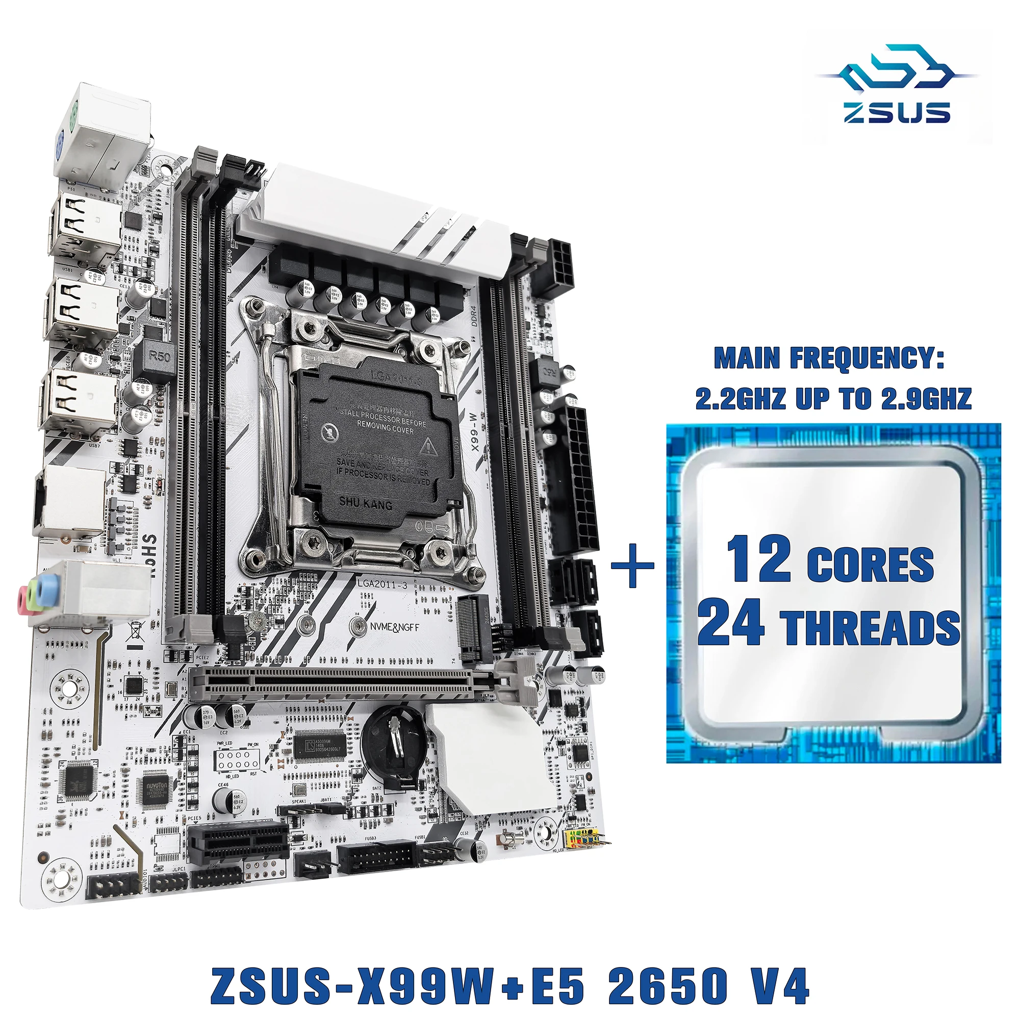 X99-W ZSUS Motherboard Set Kit With LGA2011-3 Xeon E5 2650 V4 CPUMemory NVME M.2 SATA