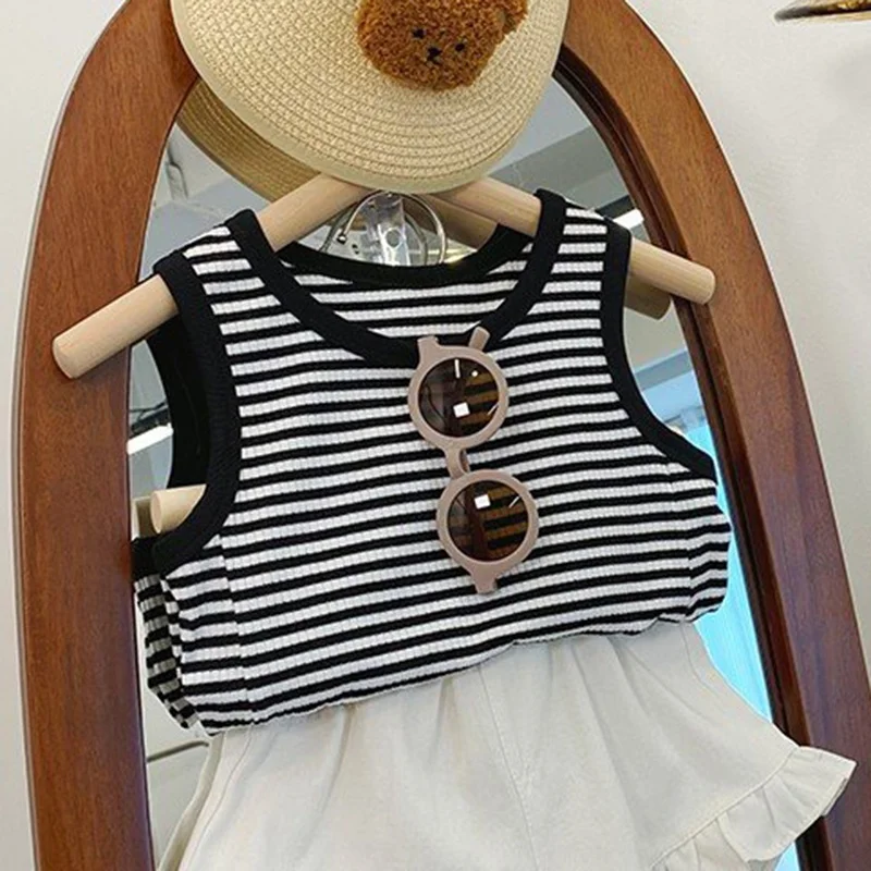 여아용 다용도 보터밍 셔츠, 절묘한 솜씨, 한국 버전, 민소매 상의, 시원한 언더 셔츠, 3-9T, 여름
