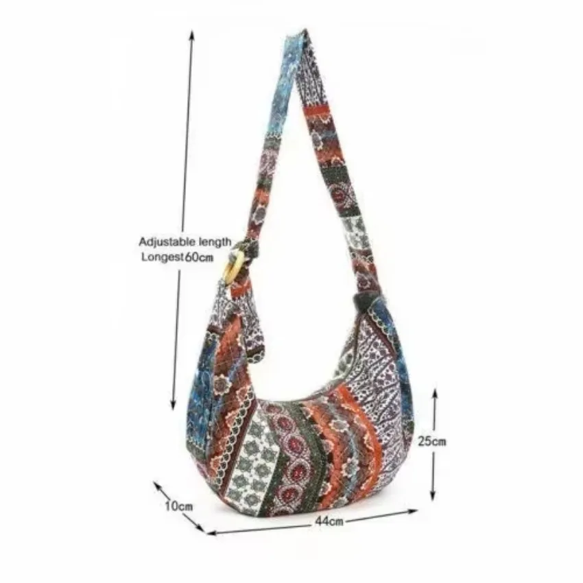 1 Pcs Women Shoulder Bag Crossbody Bags Bohemian Style Printed Linen Cotton Cloth Bag Adjustable Long Strap Fashion Lady Handbag