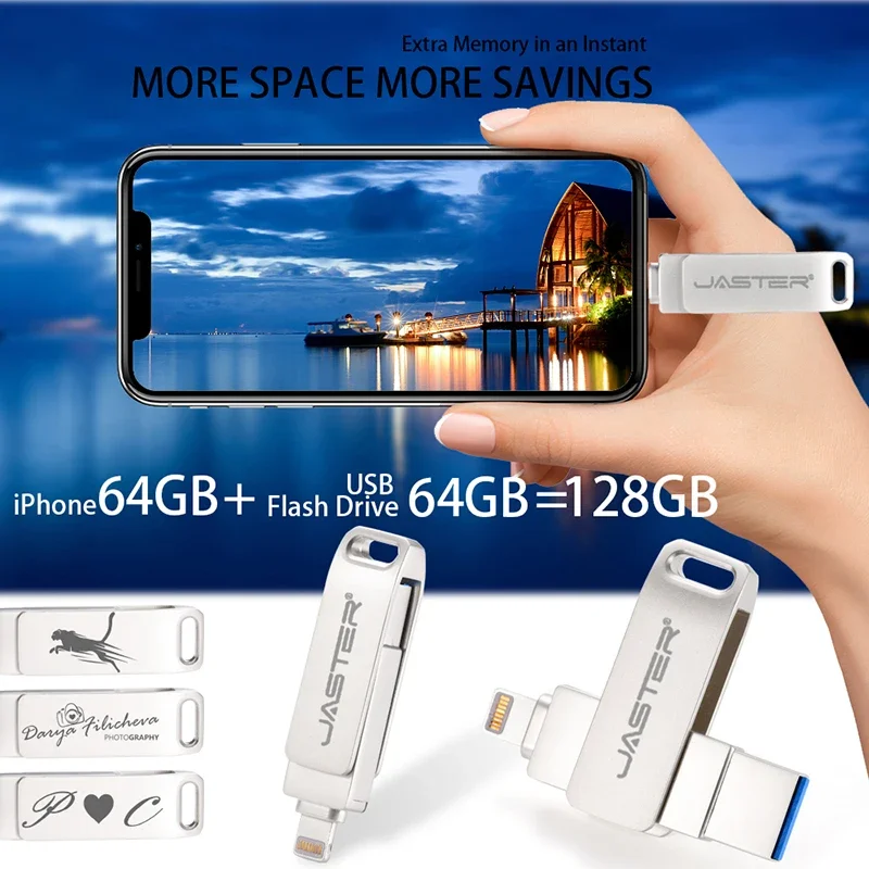 USB 3.0 Flash Drives 256GB Lightning Pen Drive for IPhone 13 Silver 2 in 1 Memory Stick 128GB Waterproof Pendrive 64GB Storange