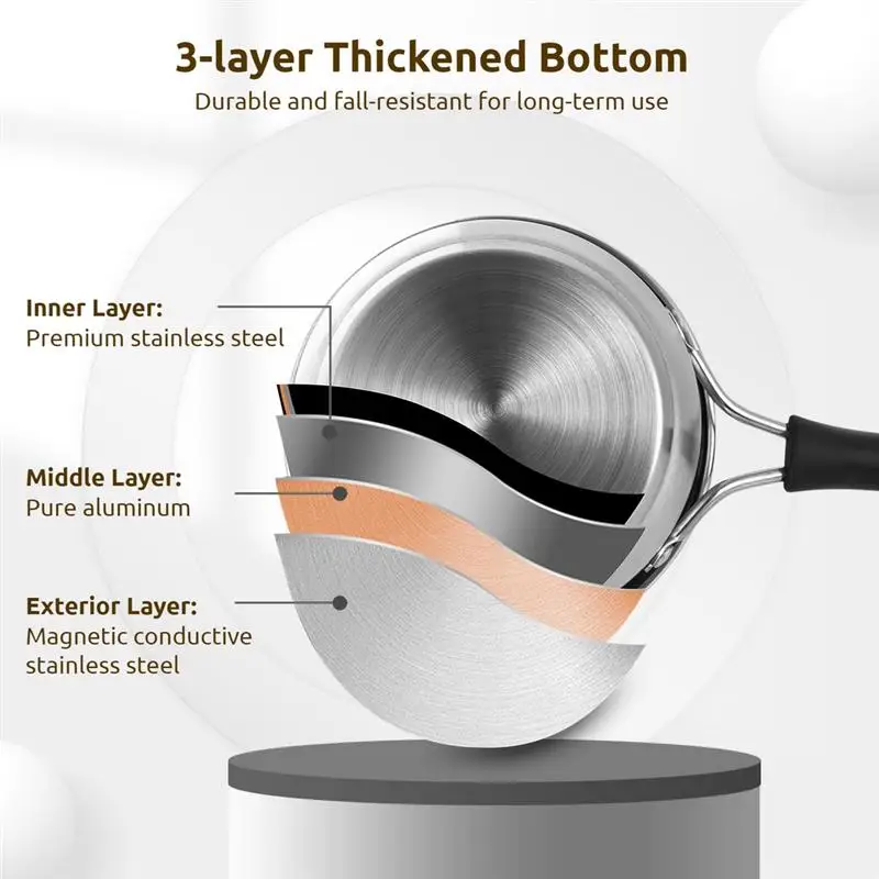 14CM Stainless Steel Pot For Baby Food Mirror Finish Kitchenware Baby Milk Single Handle Pot Anti-Corrosion Saucepan Non-Stick