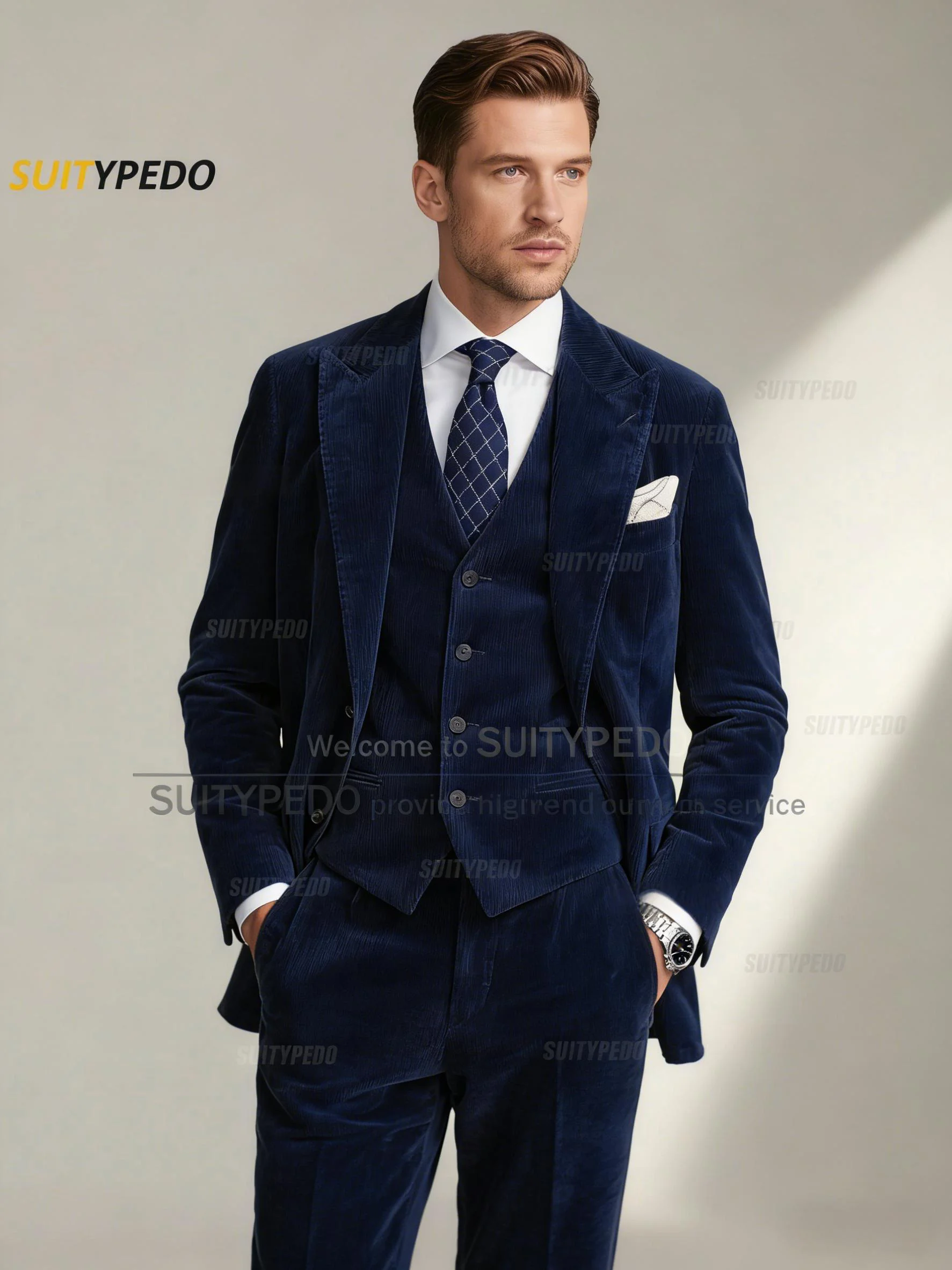 Ensemble de costume élégant en velours côtelé pour hommes