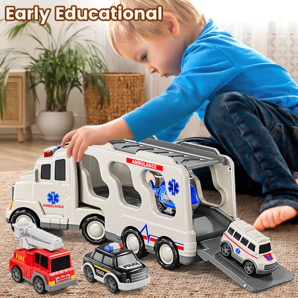 WizKidz Play Ambulance Toy Vehicle Truck With Light & Sound for Kids 3+ Years Old Emergency Rescue Police Fire Helicopter Gifts 6