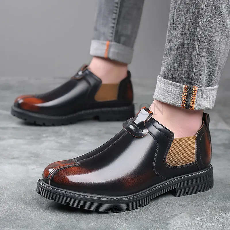 

Мужские повседневные туфли, британская обувь для инструментов, модные мужские одноботинки Челси, слипоны с круглым носком, ретро Мужская обувь